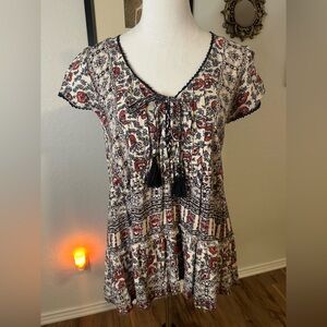 Angie Bohemian Tunic Top w/tassels